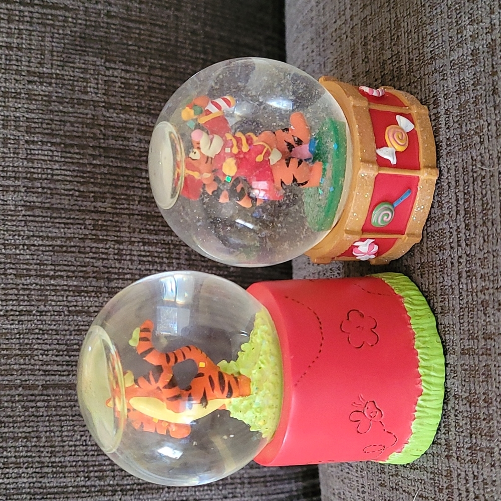 Two Disney Tigger from Winnie The Pooh Mini Snow Globes